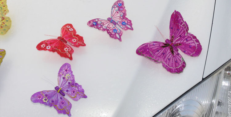 украшение ручки автомобиля бабочками